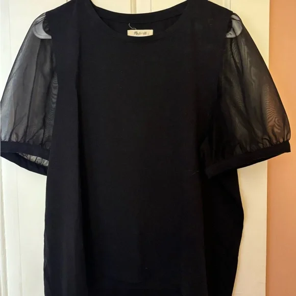 Madewell Black Top with Sheer Sleeves - Picture 1 of 2